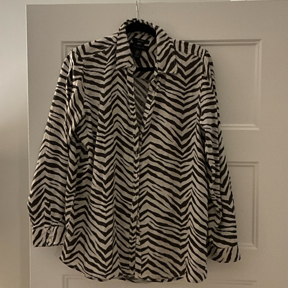 Tahari Zebra Pattern Linen Shirt